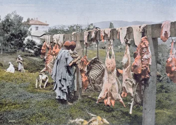 Macelleria araba in Algeria, fine XIX secolo